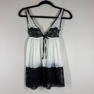 Victoria's Secret White Black Sheer Lace Mesh Cami Lingerie Bow Women’s Small